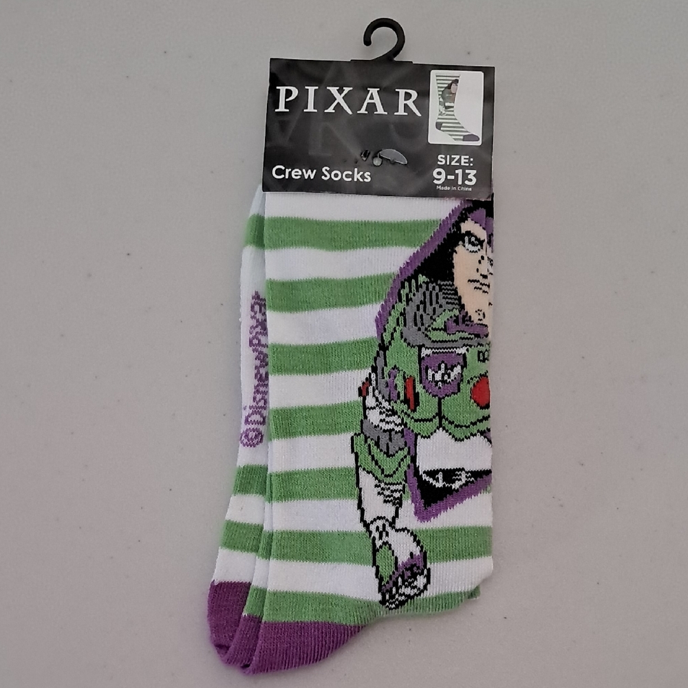 Disney Pixar Buzz Lightyear Green and Purple Crew Socks